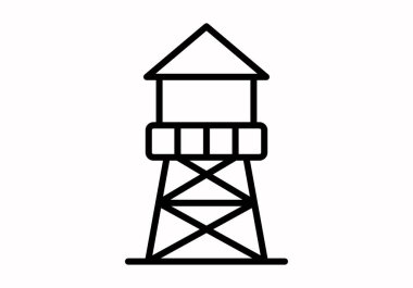 Su kulesi simgesi rezervuarı ve siyah doğrusal biçimli destek yapısına sahip