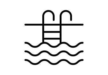 Siyah doğrusal su dalgaları ile havuz merdiveni simgesi