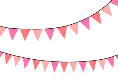 Parti kutlamaları için pembe üçgen çelenkler.