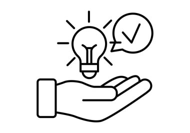 Konuşma baloncuğunun yanında lamba tutan bir elin simgesi.