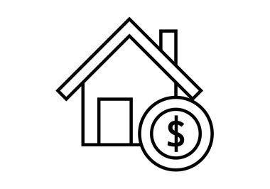 Dolar madeni para sembolü doğrusal simge biçiminde olan ev