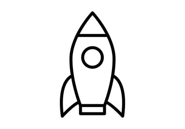 Bir projenin başlamasını sembolize eden doğrusal çizilmiş uzay roketi