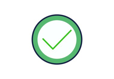 Mavi kenarlı bir çemberin içinde yeşil kontrol işareti