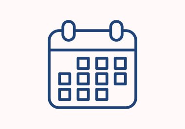 Takvim simgesi beyaz arkaplanda mavi çizgisel darbeyle çizili