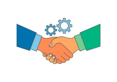 Üzerinde üç mavi vites olan el sıkışma