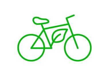 Çerçevesinde yaprak olan yeşil bisiklet ikonu çevre dostu ve sürdürülebilir ulaşımı sembolize ediyor