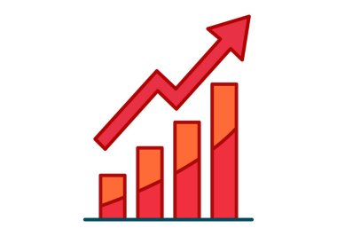 Finansal büyüme ve başarıyı gösteren kırmızı okla yukarı hareket eden çubuk grafiği