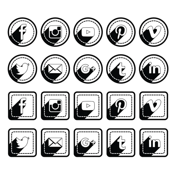 Black Shadow sociale pictogrammen sets — Stockvector