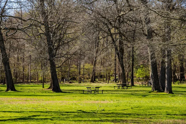 Long distance photo taken of a picnic area in Great Falls National Park in Virginia.