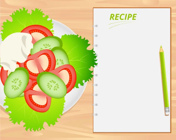 Vector ensalada de verduras y cuaderno . — Vector de stock