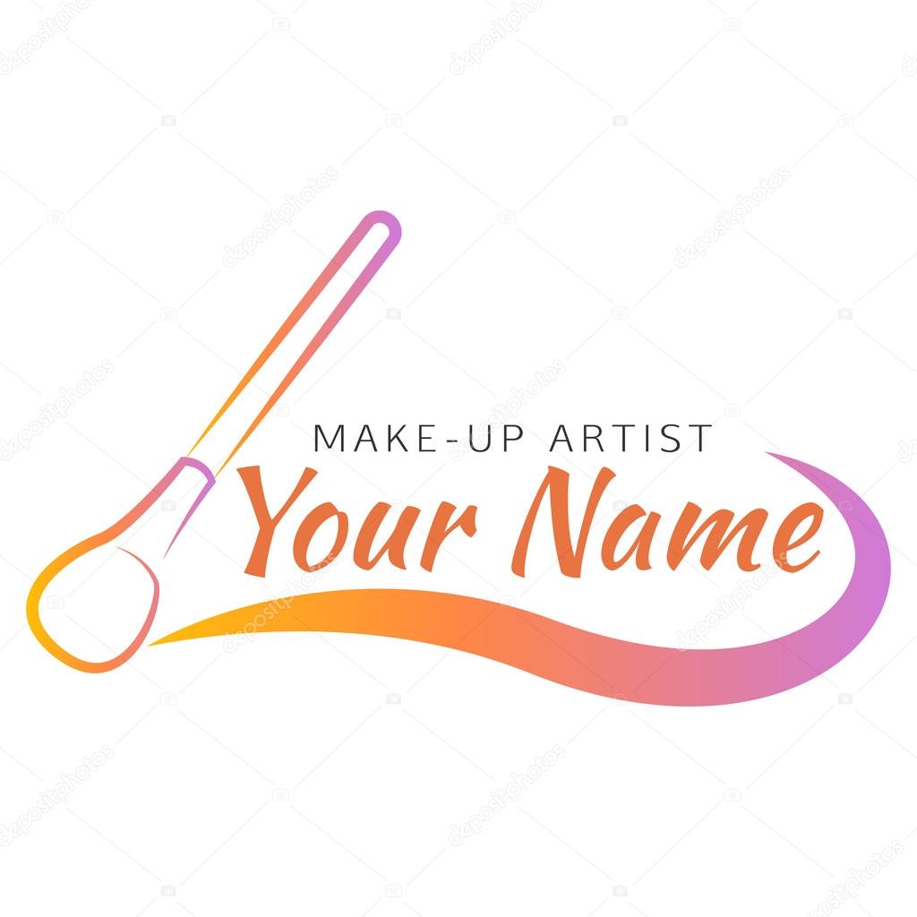 Makeup brush with curved line. Abstract design concept for beauty salon, makeup artist, cosmetic. Vector logo design template.