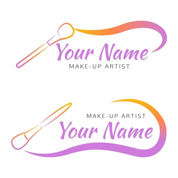 Logo de maquillaje con pincel y línea curva . — Vector de stock