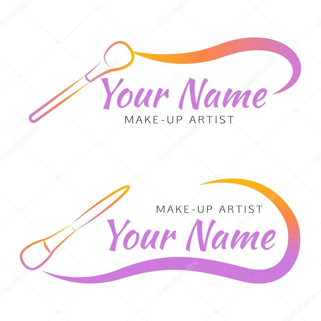 Makeup brush with curved line. Abstract design concept for beauty salon, makeup artist, cosmetic. Vector logo design template.