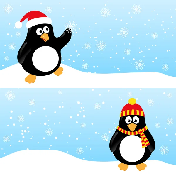 Téli vízszintes bannerek a pingvinek. — Stock Vector