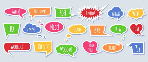 Paper Speech Bubble Phrases Colorful Cartoon Comic Bubbles Clouds Various — Stock Vector