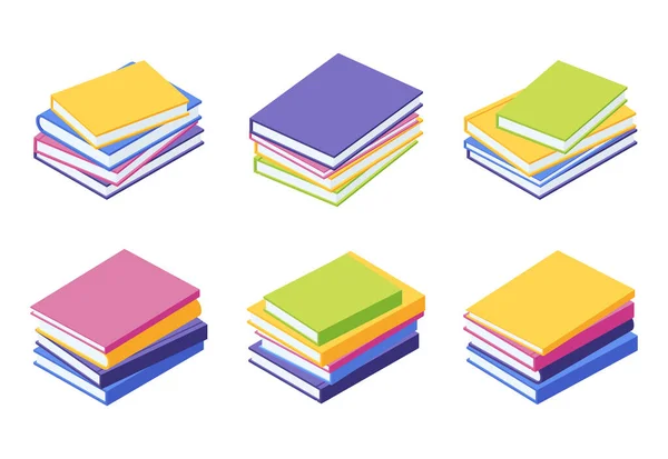 Pile Livres Isométrique Jeu Illustrations Vectorielles Piles Mensonges Manuels Papier — Image vectorielle