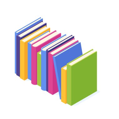 Sabit kapaklı izometrik kağıt yığınları.