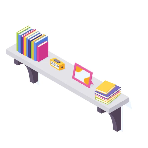 Libros en estante en ilustración vectorial isométrica. — Vector de stock