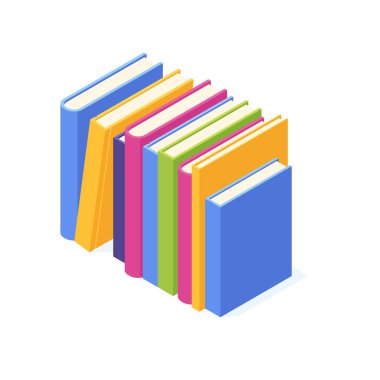 Sabit kapaklı izometrik kağıt yığınları.