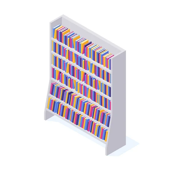 Bibliothèque ou magasin bibliothèque pleine de divers livres de papier couverture rigide. — Image vectorielle