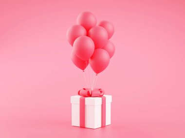 İçinde bir sürü balon bulunan hediye kutusu 3 boyutlu resimleme.