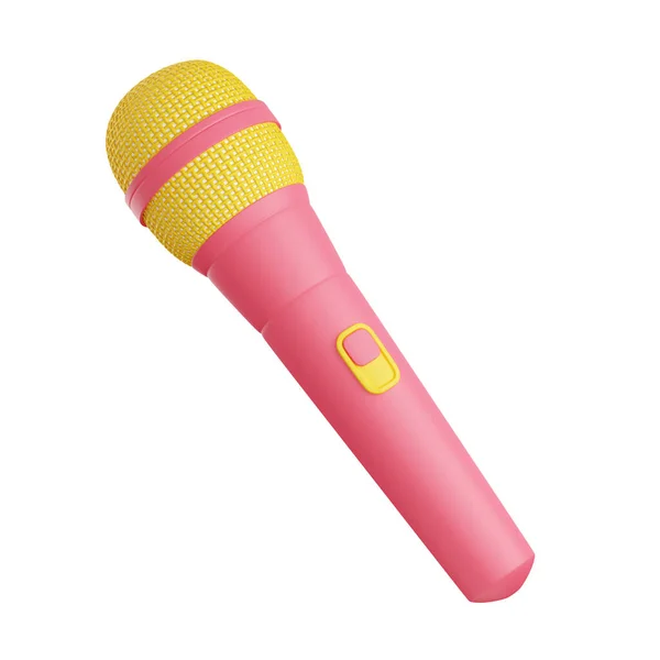 Microphone 3d rendu illustration. Micro rose et jaune pour chant ou podcast concept. — Photo