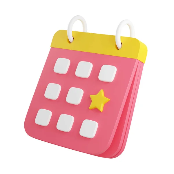 Calendrier avec date marquée illustration de rendu 3d. Organisateur rose avec noté avec jour d'étoile. — Photo
