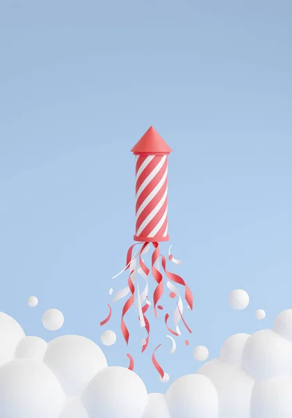 Lanzamiento de fuegos artificiales y vuelo hacia arriba ilustración de renderizado 3d. — Foto de Stock