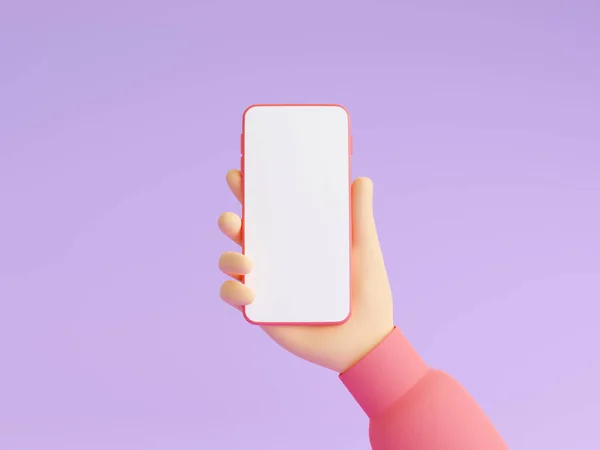 Mobile phone mockup in human hand 3d render illustration.