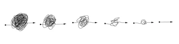 Komplexe und einfache Linienführung. Scribble Linienknoten von komplizierten zu einfachen Formen. — Stockvektor