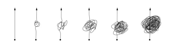 Komplexe und einfache Linienführung. Scribble Linienknoten von komplizierter zu einfacher Form — Stockvektor