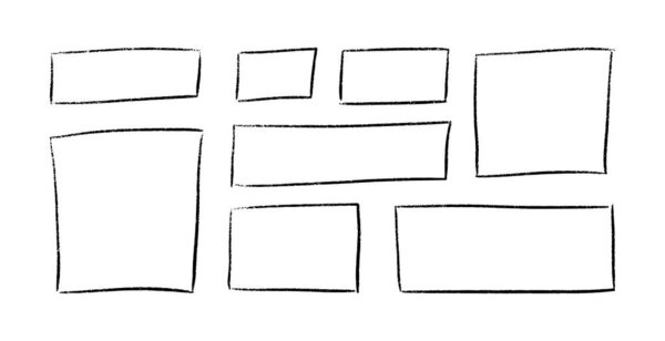 Рамка карандашного ящика ручной работы с черной границей пера и формой прямоугольника каракулей. Детская меловая текстура с грубыми мазками кисти. Милые пастельные рамки для школьных или детских плакатов, текстовый дизайн.