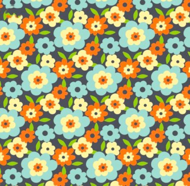 Bold Colorful Floral Pattern Background With Blue Orange And Cream Flowers For Design Projects