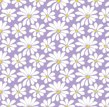 Mor Arkaplanda Beyaz Daisy Çiçek deseni, Duvar Kağıdı ve Kumaş İçin Kusursuz Tekstil Tasarımı