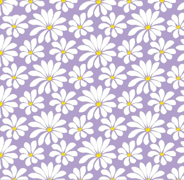 Mor Arkaplanda Beyaz Daisy Çiçek deseni, Duvar Kağıdı ve Kumaş İçin Kusursuz Tekstil Tasarımı