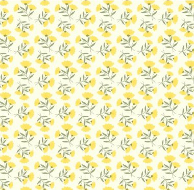 Sarı merkezli parlak çiçek deseni ve duvar kağıdı ve tasarım için yeşil yapraklar.