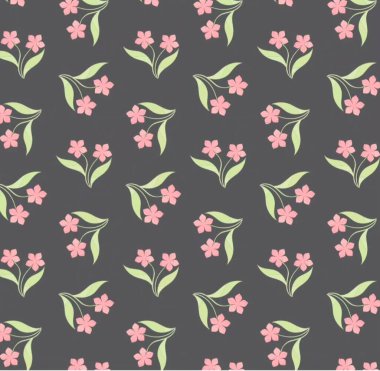 Pembe laleleri ve koyu kahverengi arka planda yeşil yaprakları olan kusursuz çiçek deseni.