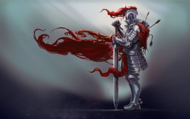 Uzun kılıç ile Ortaçağ Şövalyesi