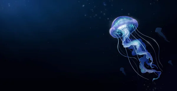 Jellyfish Dybhavsgiftig Illustration Realisme Baggrund Mørkt Vand Dybhavsbeboer Havet Svømmer - Stock-foto