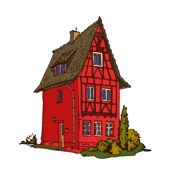 Милый Старый Средневековый Дом Винтажный Европейский Красный Городок Здание Высокой — стоковое фото