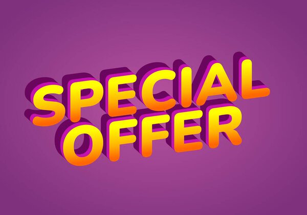 Яркий графический дизайн с текстом СПЕЦИАЛЬНОЕ ПРЕДЛОЖЕНИЕ в жирном 3D стиле с градиентом от желтого до оранжевого на фиолетовом фоне.