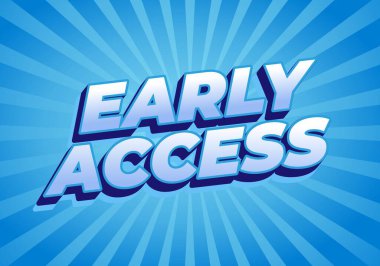 Merkezden gelen ışınlarla dolu canlı bir mavi arkaplan, modern ve oyuncu bir yazı tipiyle Erken Erişim 'i okuyan cesur bir metin içeriyor..