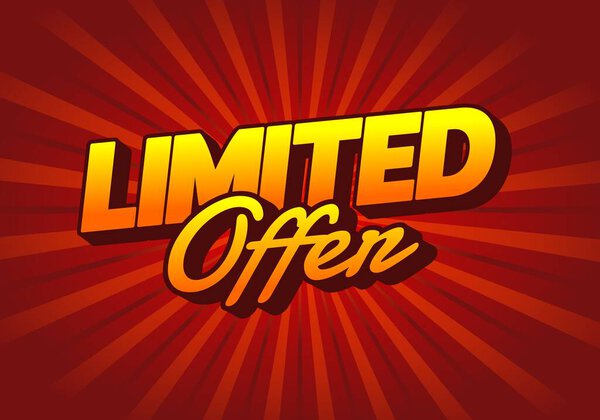 Яркий графический дизайн с предложением LIMITED в жирной типографии. Фон имеет радиальную вспышку рисунка в красном и оранжевом, создавая привлекательный рекламный взгляд.