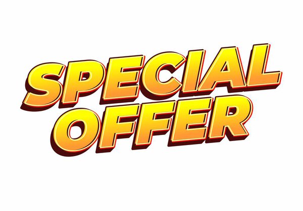 Жирная графическая надпись со словами special offer в яркой желтой и оранжевой цветовой гамме, подходящей для рекламных материалов