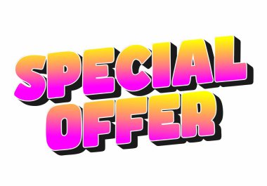 Özel teklif kelimelerini içeren metin grafiği kalın, renkli yazı tipiyle pembe 'den sarı' ya ve gölge efektleriyle