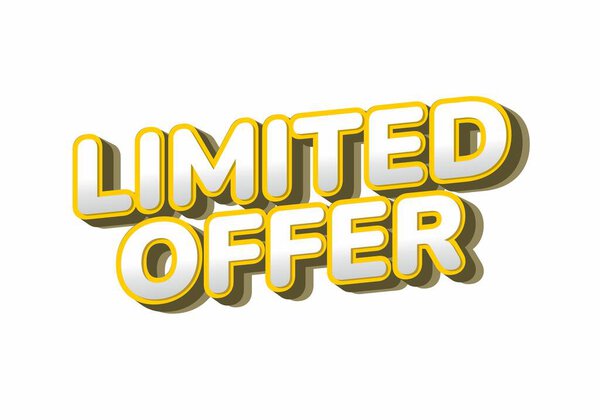 Смелый и красочный текст графики, которая читает ОГРАНИЧЕННОЕ ПРЕДЛОЖЕНИЕ с 3D эффектом и тенью, подходит для рекламных материалов.