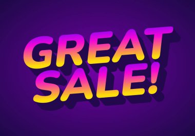 Büyük Satış metnini içeren canlı bir grafik tasarımı! koyu mor arkaplan üzerinde değişken bir etkisi olan kalın ve renkli harflerle..