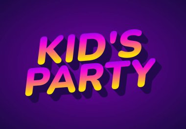 Çocukların parti teması için renkli metin tasarımı, canlı gradyan renkler ve eğlenceli yazı tipi biçimi