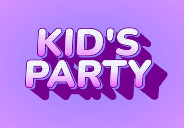Bir çocuk partisi daveti için renkli metin tasarımı, grafiksel etki ve gölge içeren oyuncu tipografi