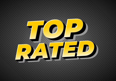 Koyu, noktalı arkaplana karşı koyan koyu renk efektli, sarı ile En İyi Derecelendirilmiş kelimelerini içeren cesur, stilize bir metin grafiği.